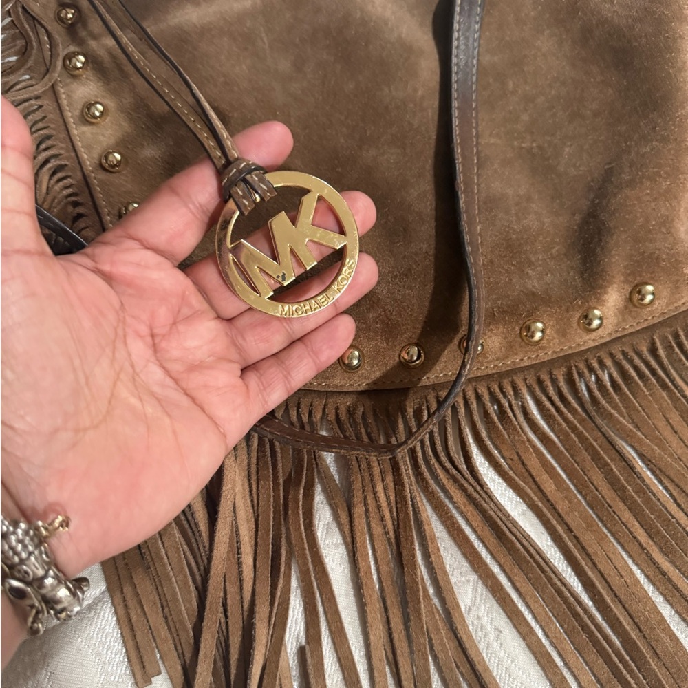 Michael Kors Brown Leather Shoulder Bag with Fringe - Picture 6 of 6